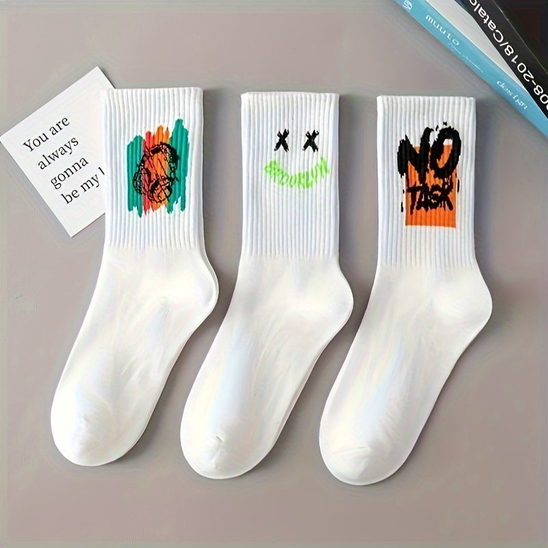 Men's Trendy Cartoon Graffiti Pattern Crew Socks (3/5/10 Pairs)