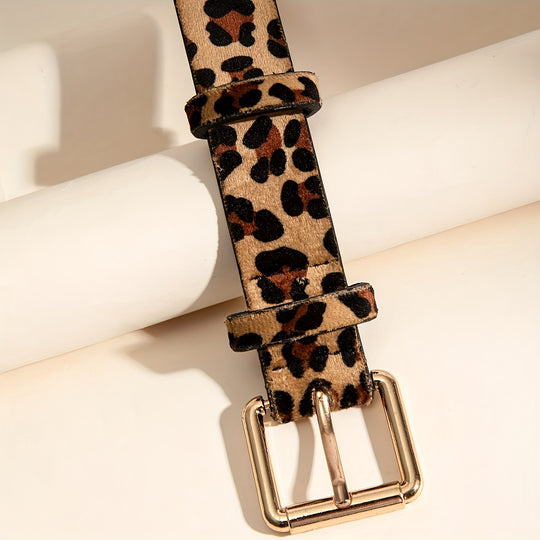 Leopard Print PU Leder Quadrat Gürtel Pin Schnalle