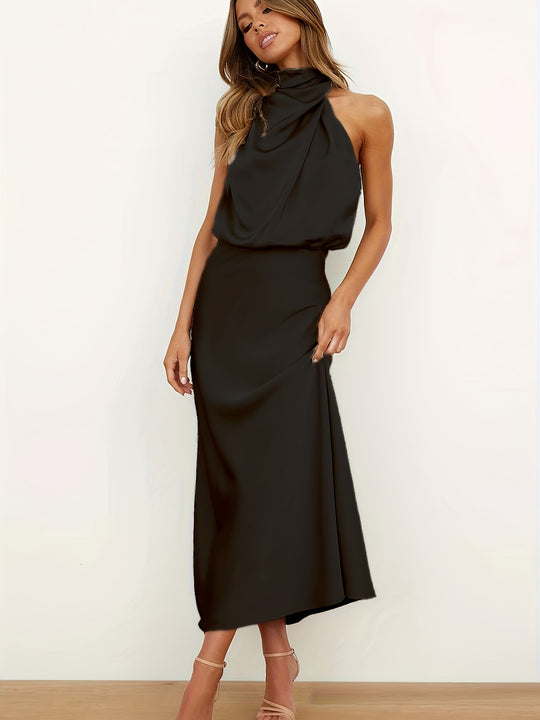 Elegant halter neck dress with cinch waist