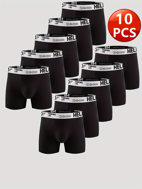 HELLO Letter Cotton Boxer Shorts for Men (10-Pack)