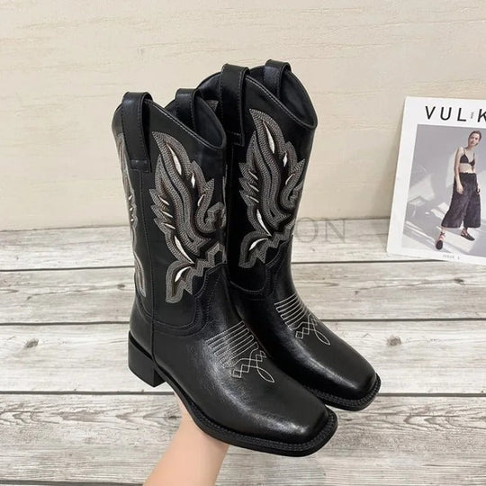 V-shaped mid-calf boots