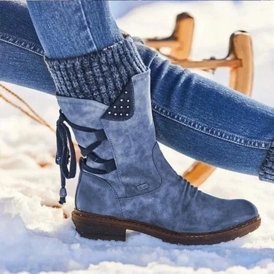 Women's mid-calf suede lace-up boots