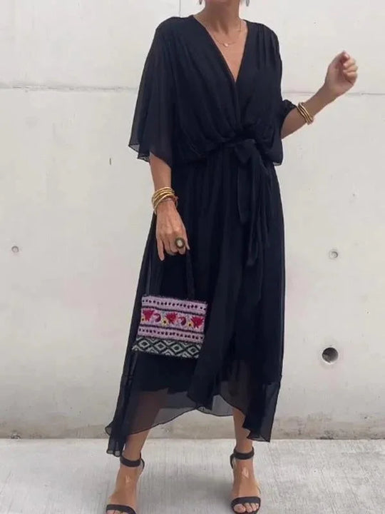 V-neck chiffon midi dress