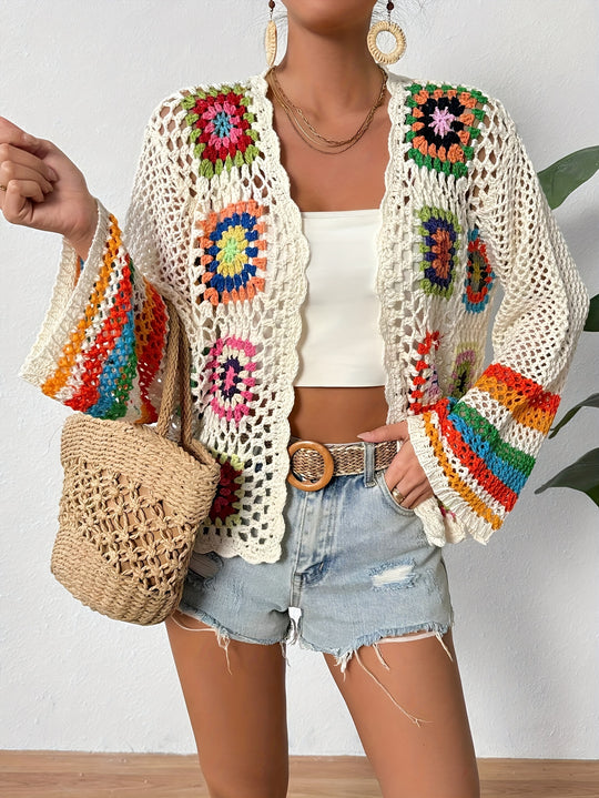 Crocheted long-sleeved cardigan