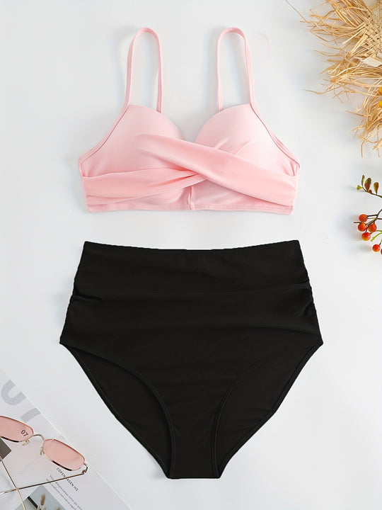 spaghetti strap high waist bikini set