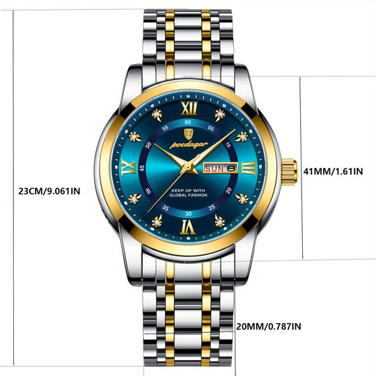 Elegant luminous quartz watch for men