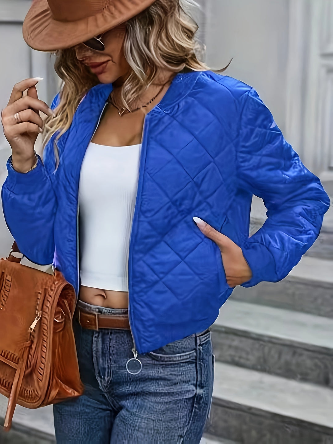 Argyle bomber jacket for women