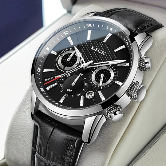 Luxury Leather Watch with Quartz Chronograph for Men