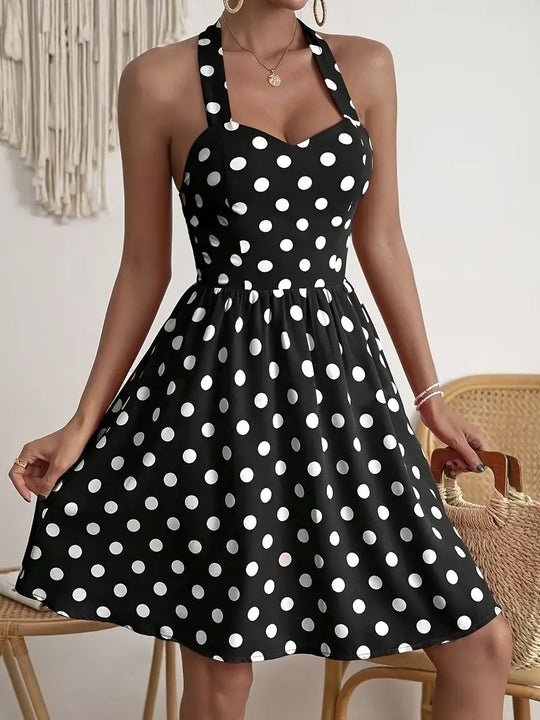 Elegant dotted halter neck dress