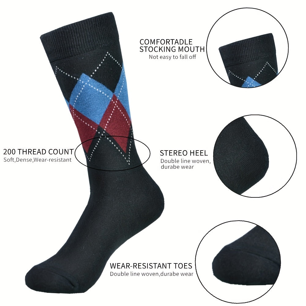 Colorblock Rhombus Crew Socks for Men (5 Pairs)