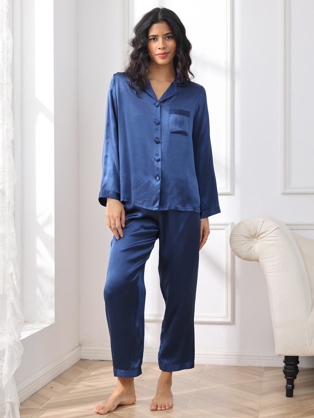 Luxurious pure silk pajama set with buttons