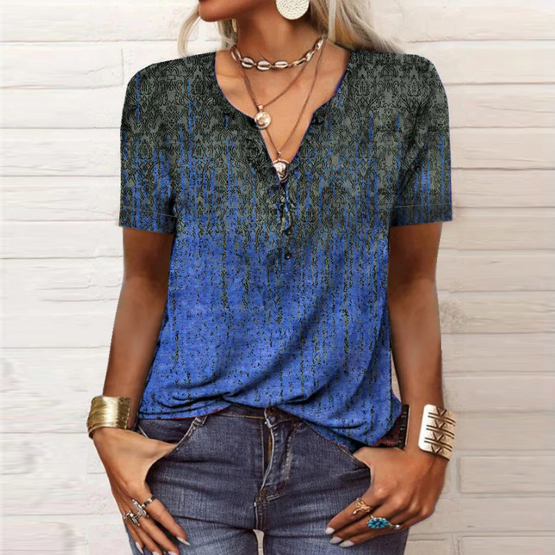 Women's Floral V-Neck Short Sleeve Blouse