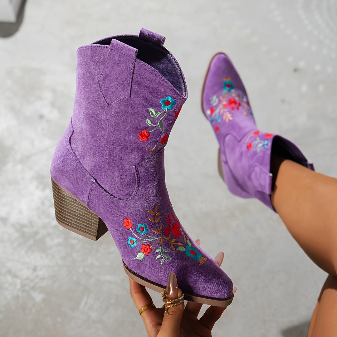 floral pattern slip-on boots