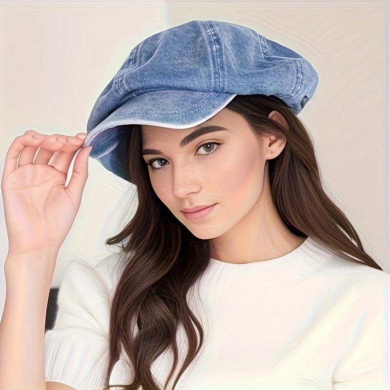 Damen Vintage Denim Beret Hut