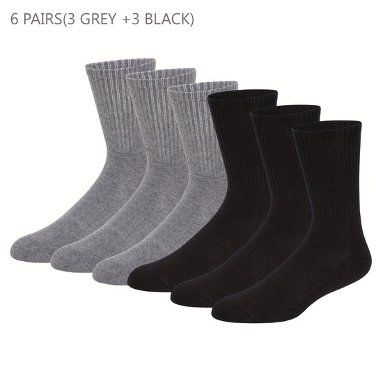 Men's Solid Cotton Short Crew Socks (6 Pairs)