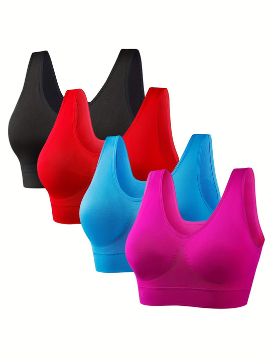 Solid Comfort Plus Sports Bra Set (4 Pack)