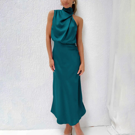 satin halter neck maxi dress