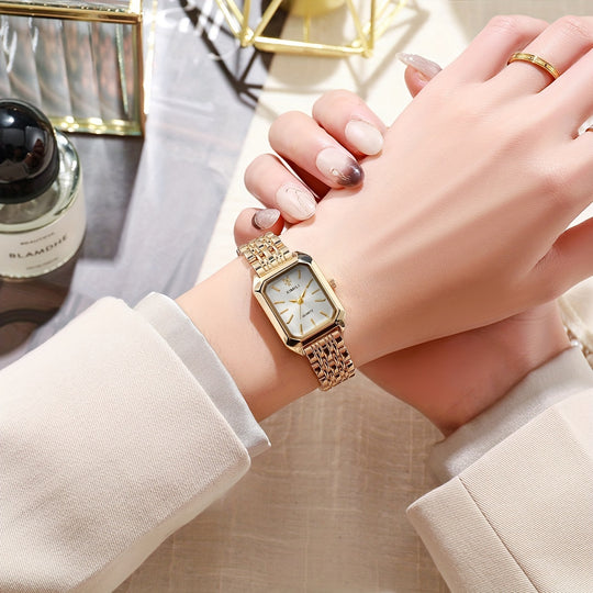 Luxurious rectangular quartz watch for women