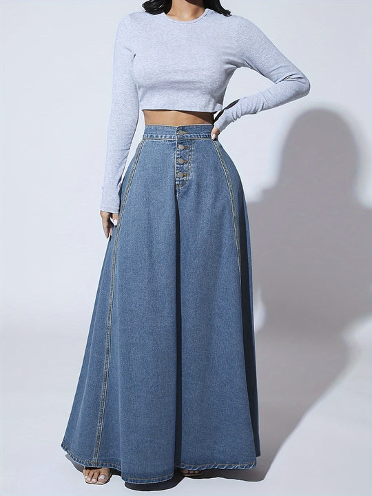 Blue Denim Maxi Skirt for Women