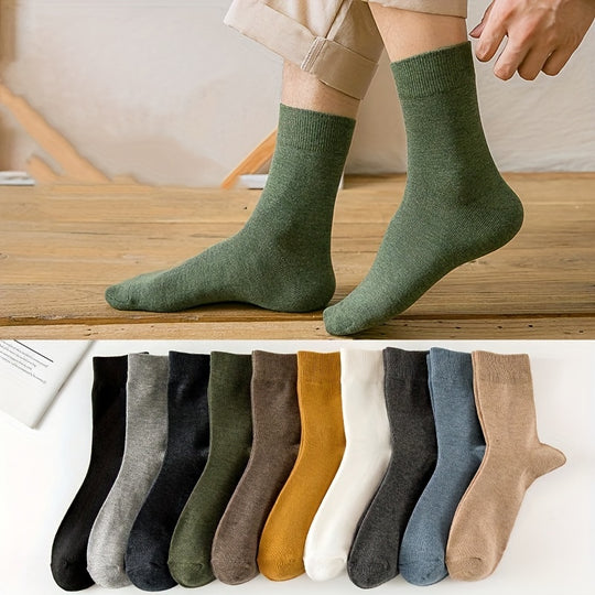 Men's 10 Color Mixed Classic Trendy Mid Tube Socks (10 Pairs)