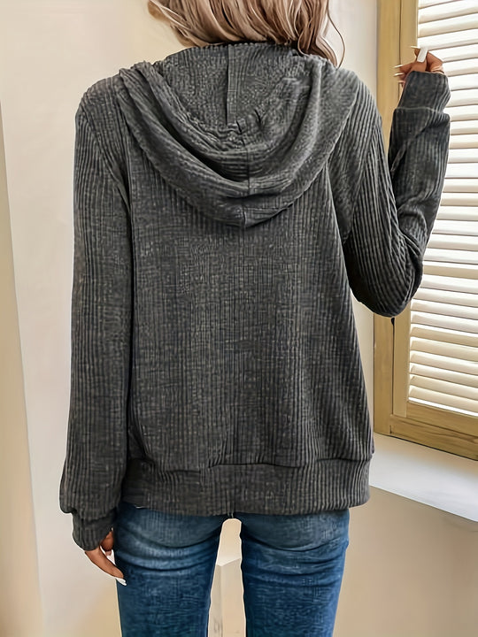 Women's Ribbed Knit Hooded Jacket