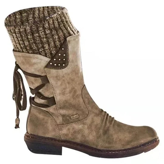 Women's mid-calf suede lace-up boots