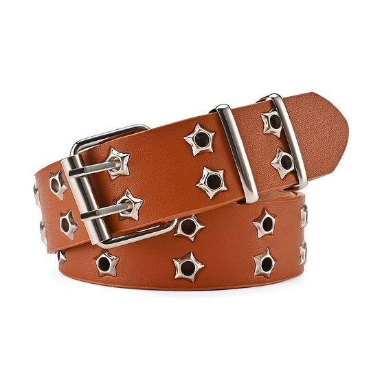 Star Eyelet Double Pin Buckle Belt