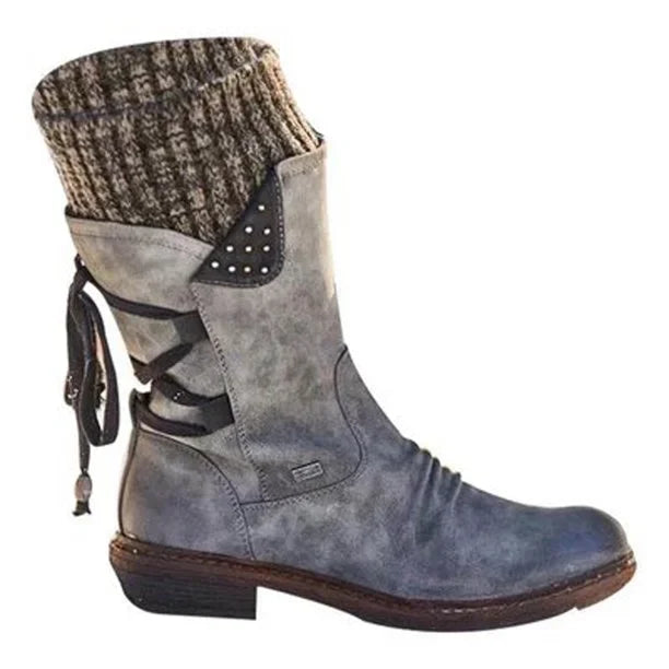 Women's mid-calf suede lace-up boots