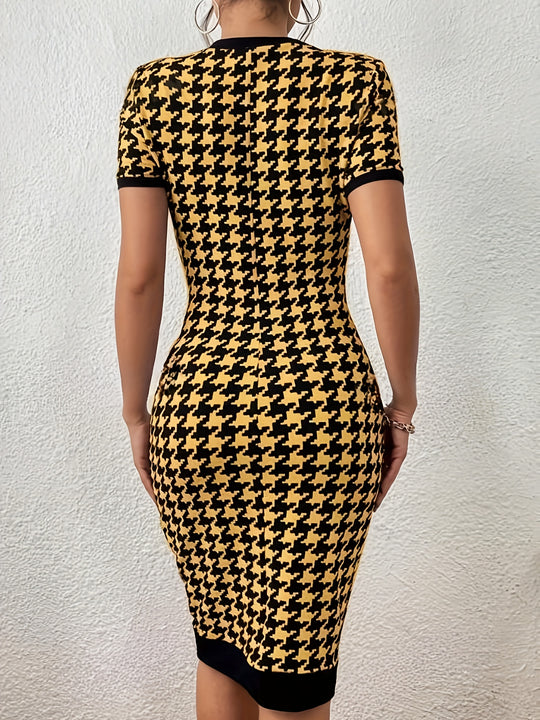 Elegant dress with houndstooth pattern