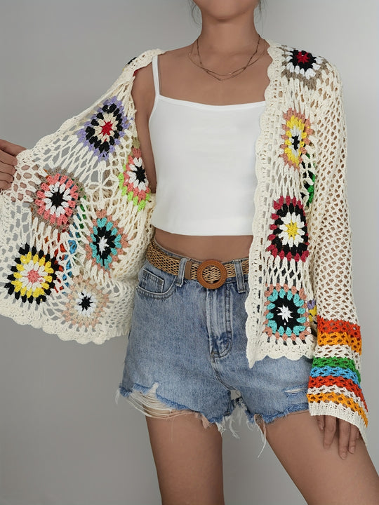 Crocheted long-sleeved cardigan