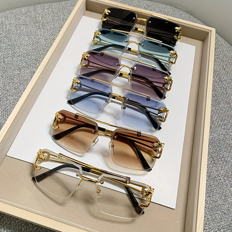 Gold Tiger Head Square Rimless Sunglasses