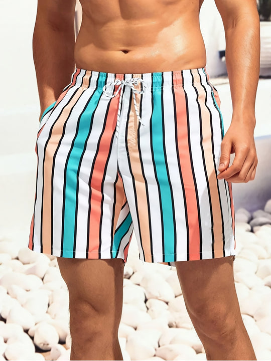 Gestreifte Herren-Badehose mit Taschen