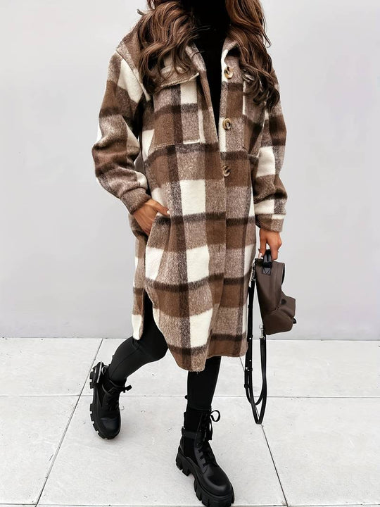 Trendy Checkered Long Coat for Women