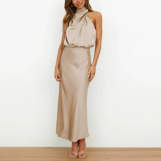 satin halter neck maxi dress