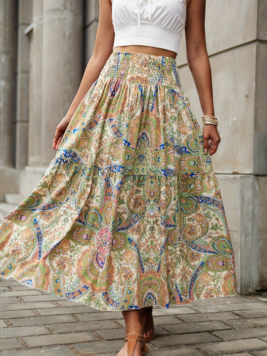 Casual paisley print skirt with gathered waist