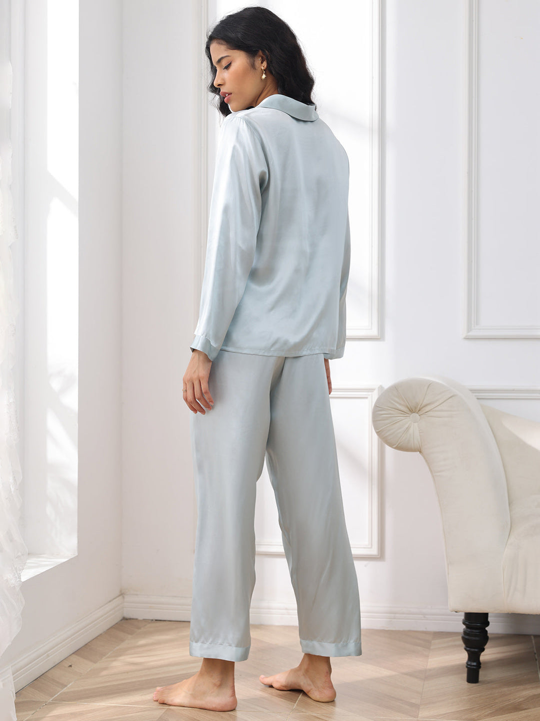 Luxurious pure silk pajama set with buttons