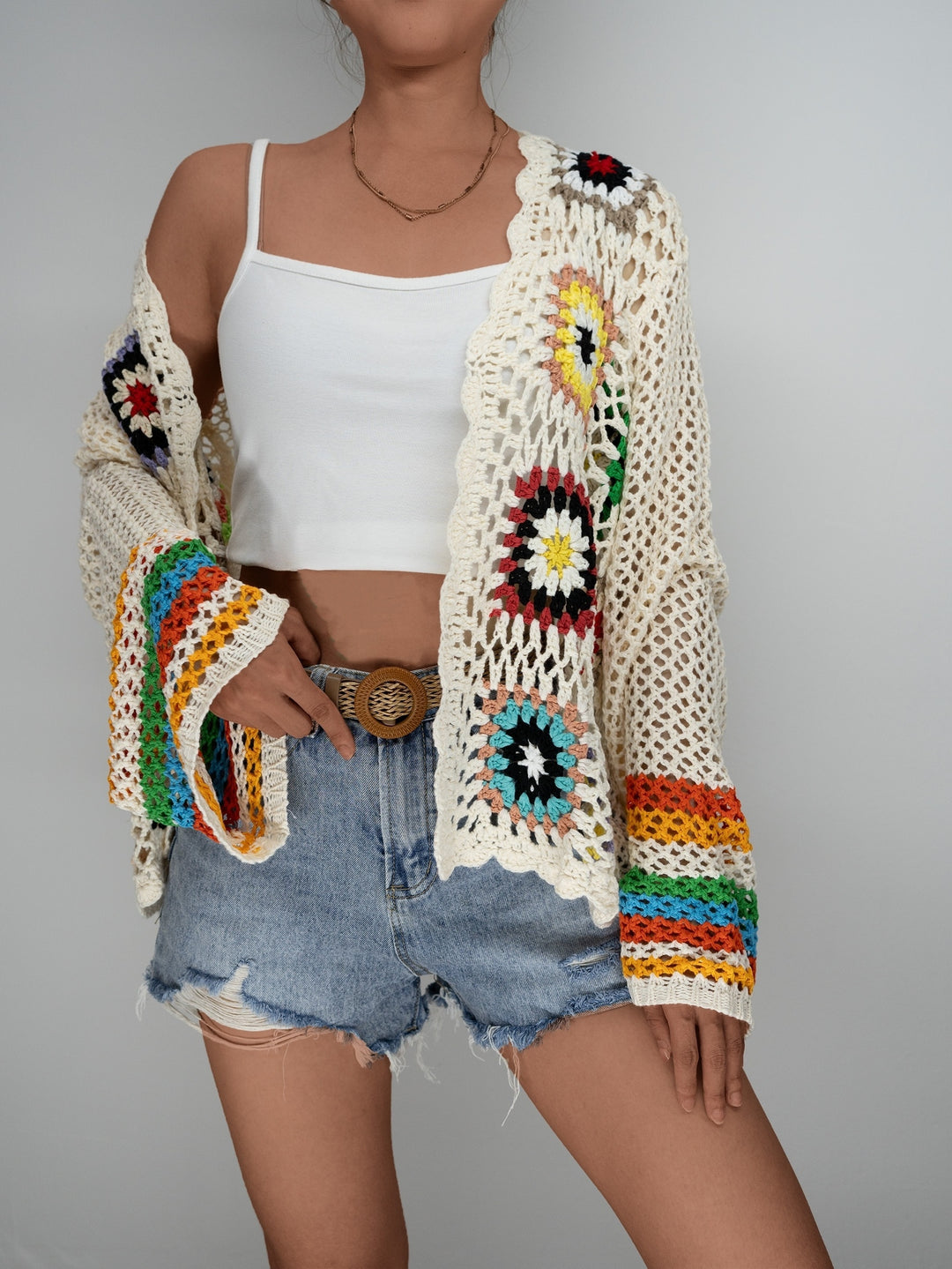 Crocheted long-sleeved cardigan