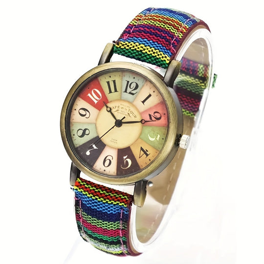 Fashion Flower Dial Wood Grain Ladies Watch