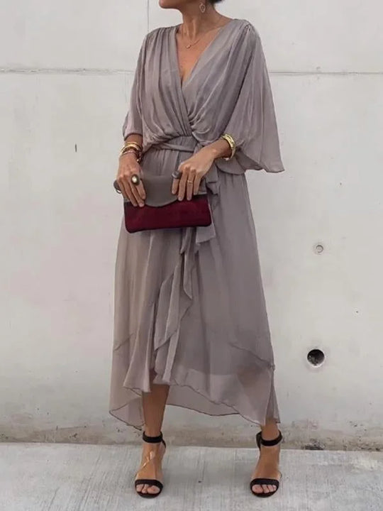 V-neck chiffon midi dress