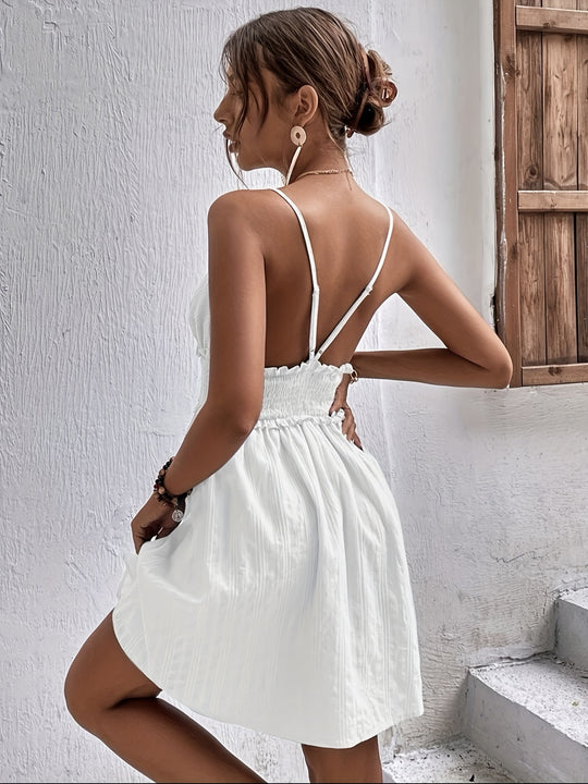 Elegant ruched backless cami dress