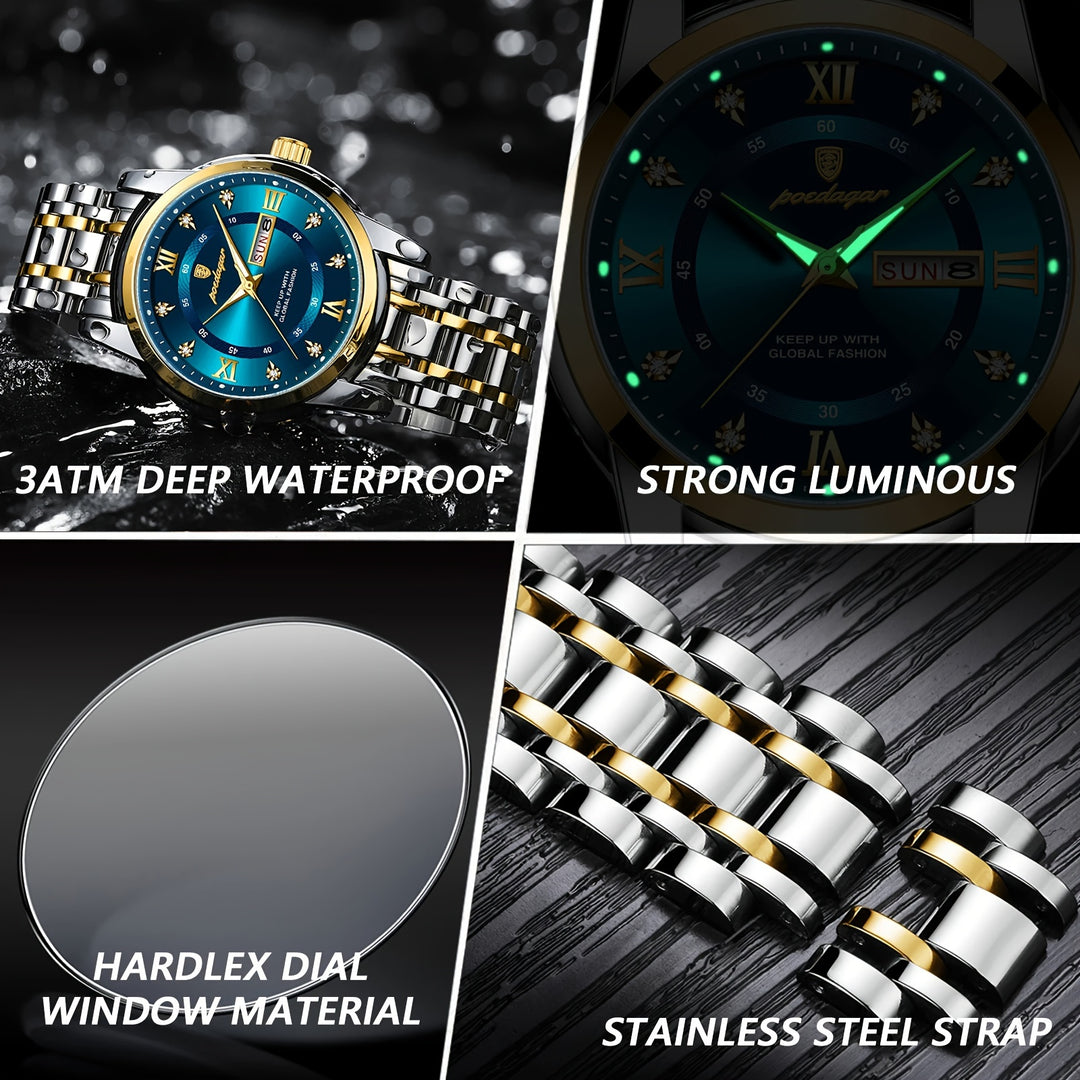 Elegant luminous quartz watch for men