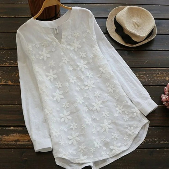 Women's Casual Blouse with Floral Embroidery