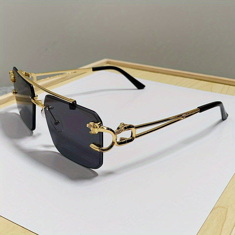 Gold Tiger Head Square Rimless Sunglasses