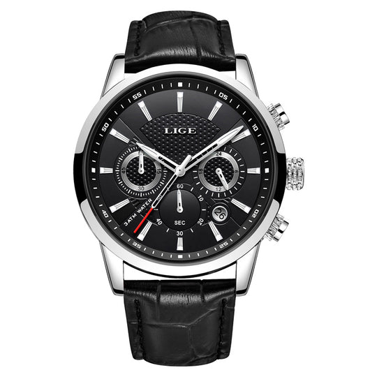 Luxury Leather Watch with Quartz Chronograph for Men