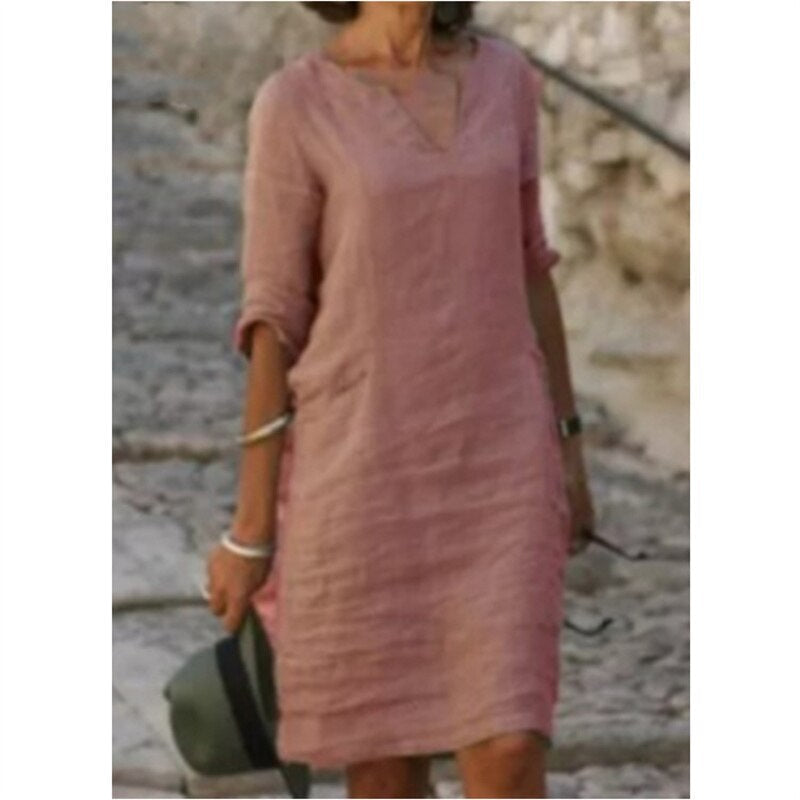 Loose solid color midi dress