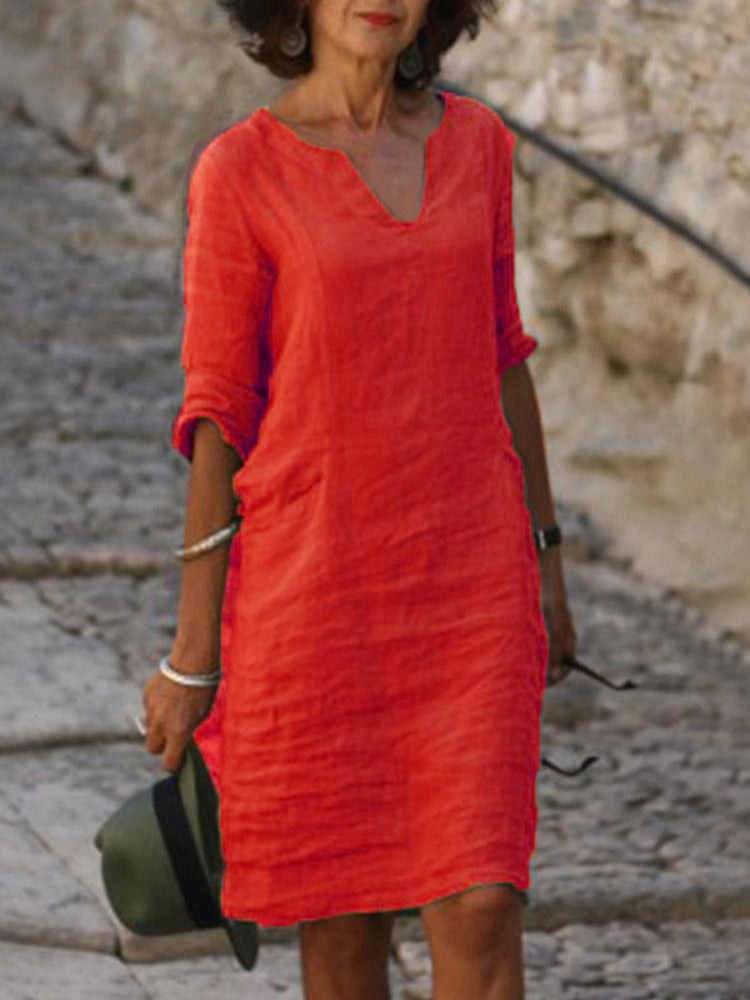 Loose solid color midi dress