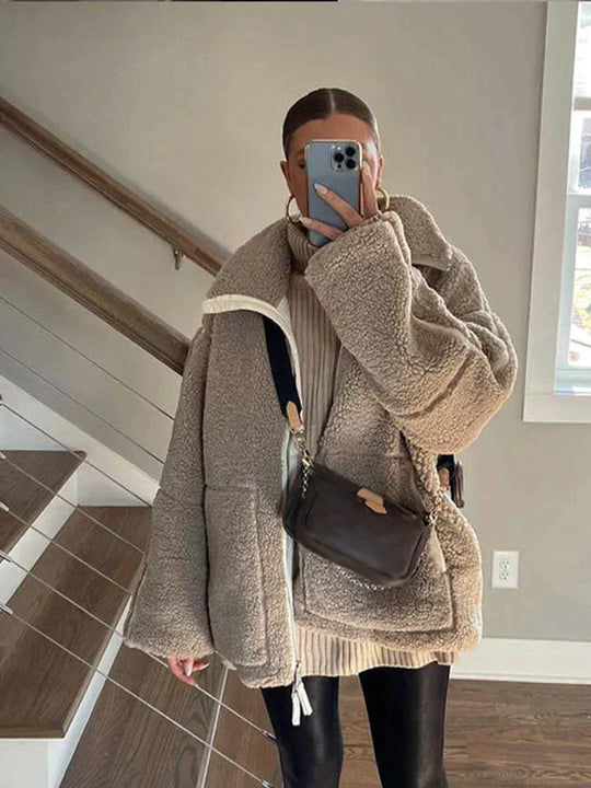 Flauschige Winterjacke mit Taschen für Frauen