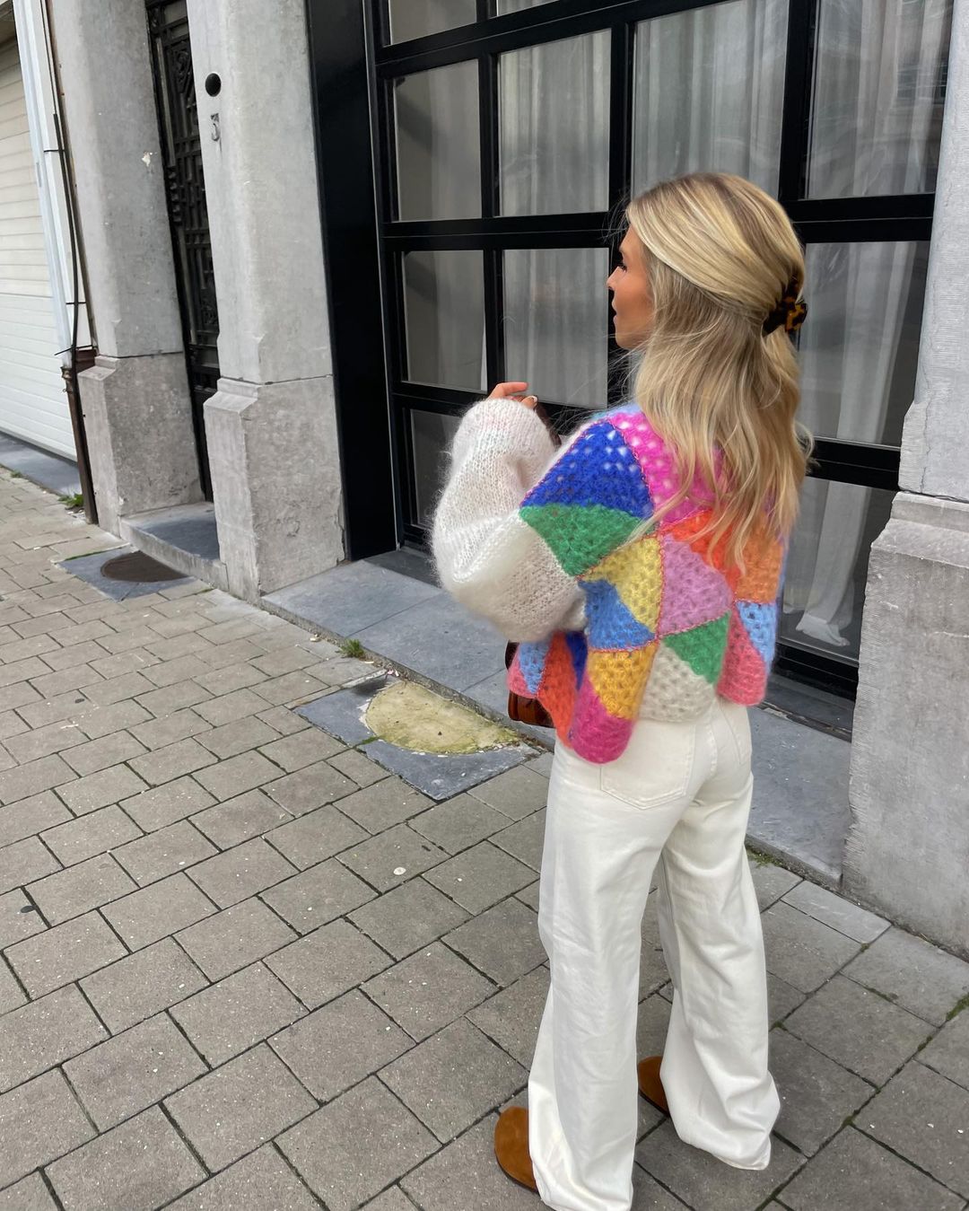 Bunte Patchwork-Strickjacke für Frauen