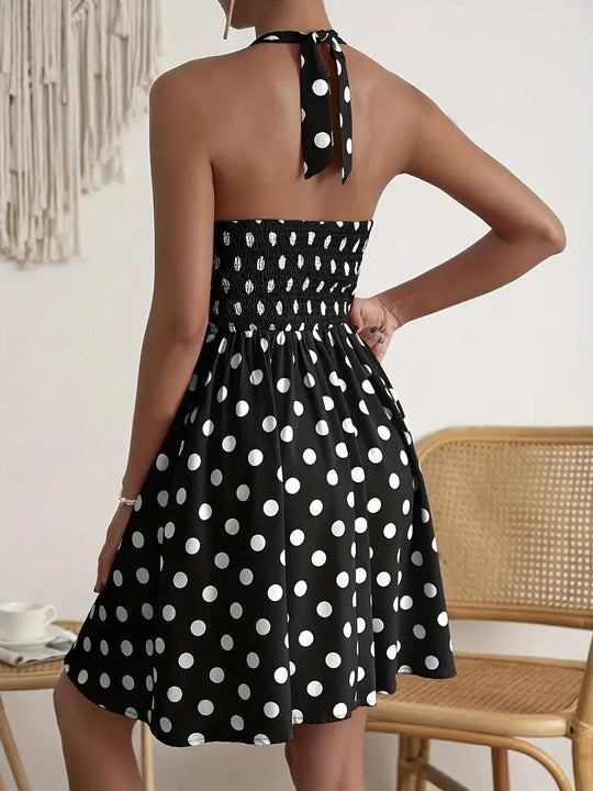 Elegant dotted halter neck dress