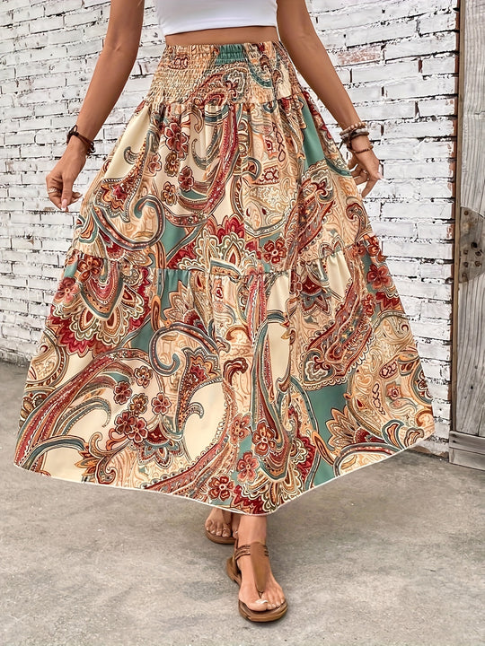 Casual paisley print skirt with gathered waist